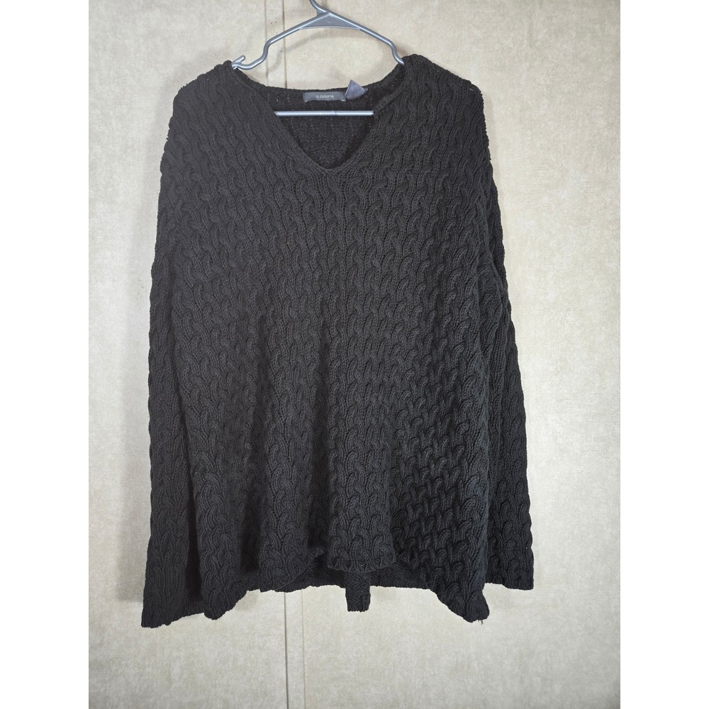 Liz Claiborne Black Cable Knit V-Neck Sweater Split Hem 1X Cotton Blend